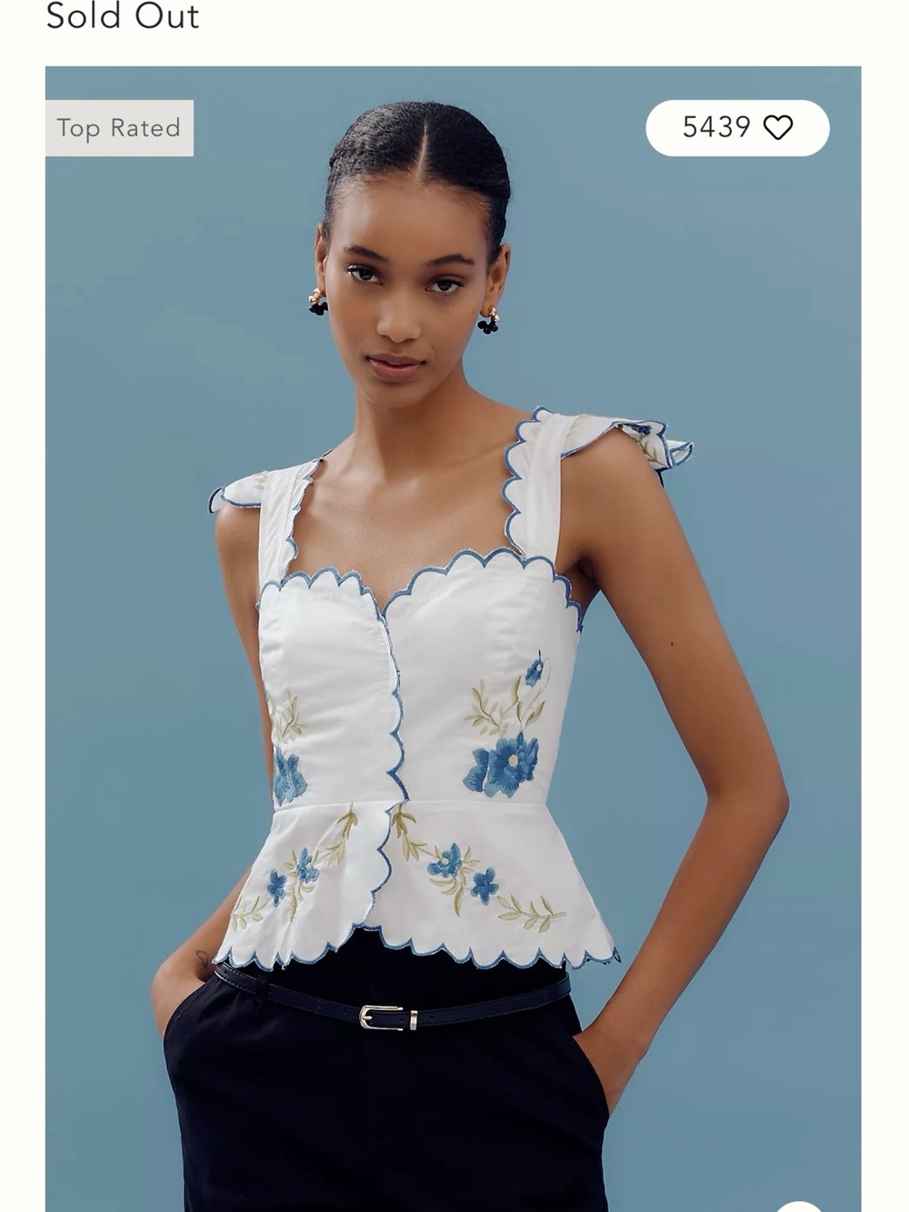 Anthropologie White Floral Scallop-Edge Peplum Top